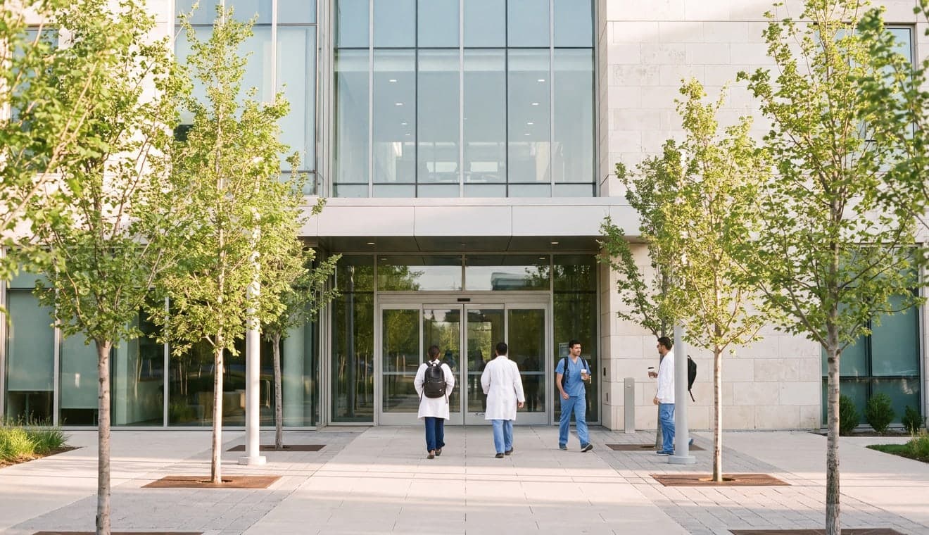 A clinical research building in the morning
