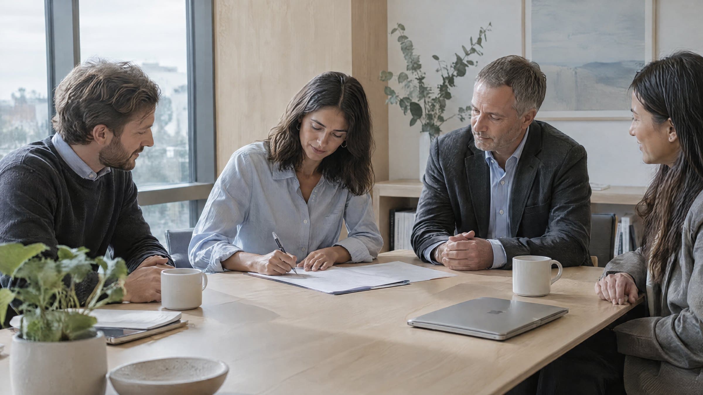 Founders and investors signing formation documents